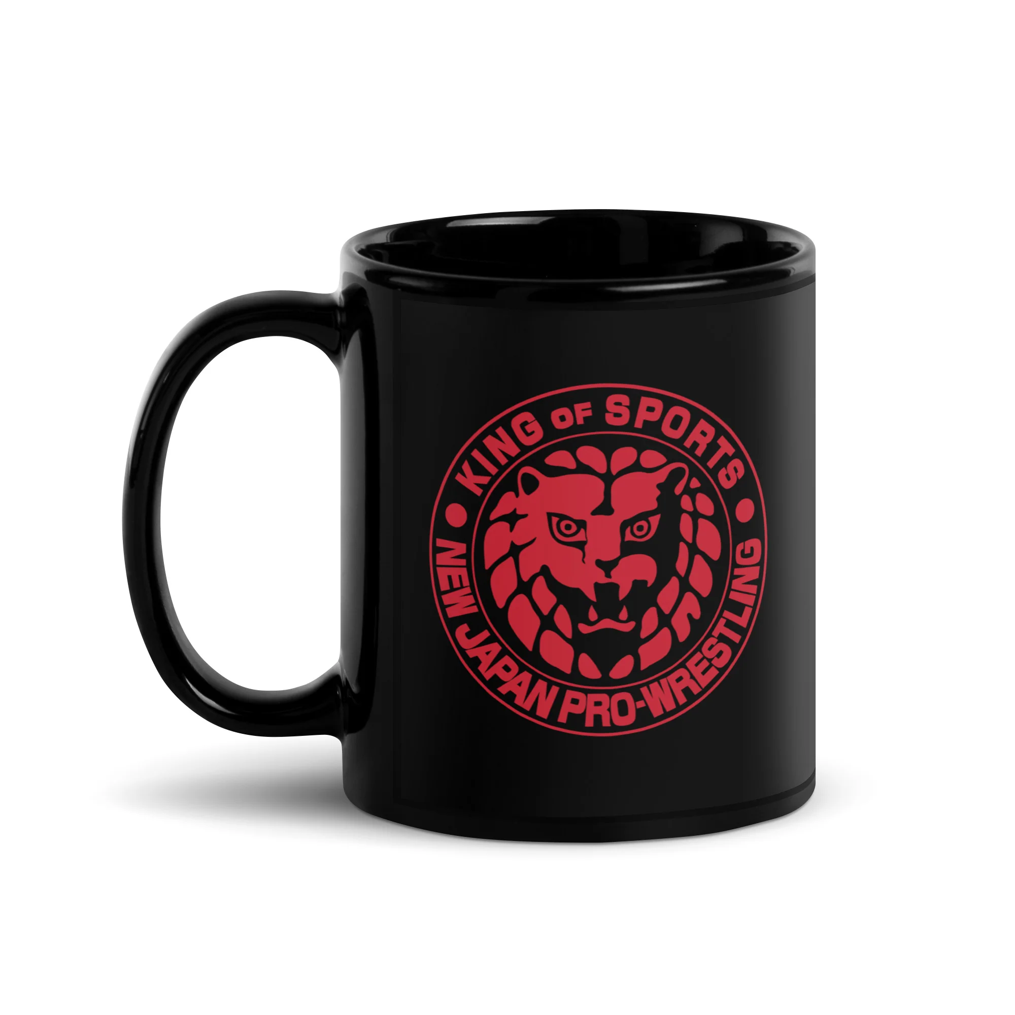 Lion Mark Red Logo Black Glossy Mug - Image 2