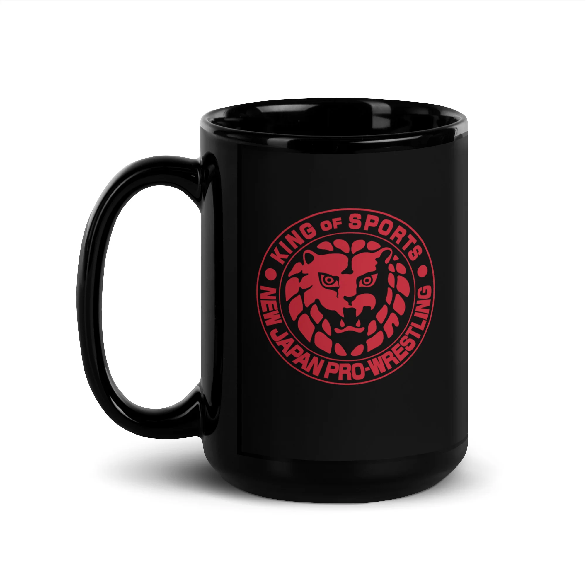 Lion Mark Red Logo Black Glossy Mug - Image 4