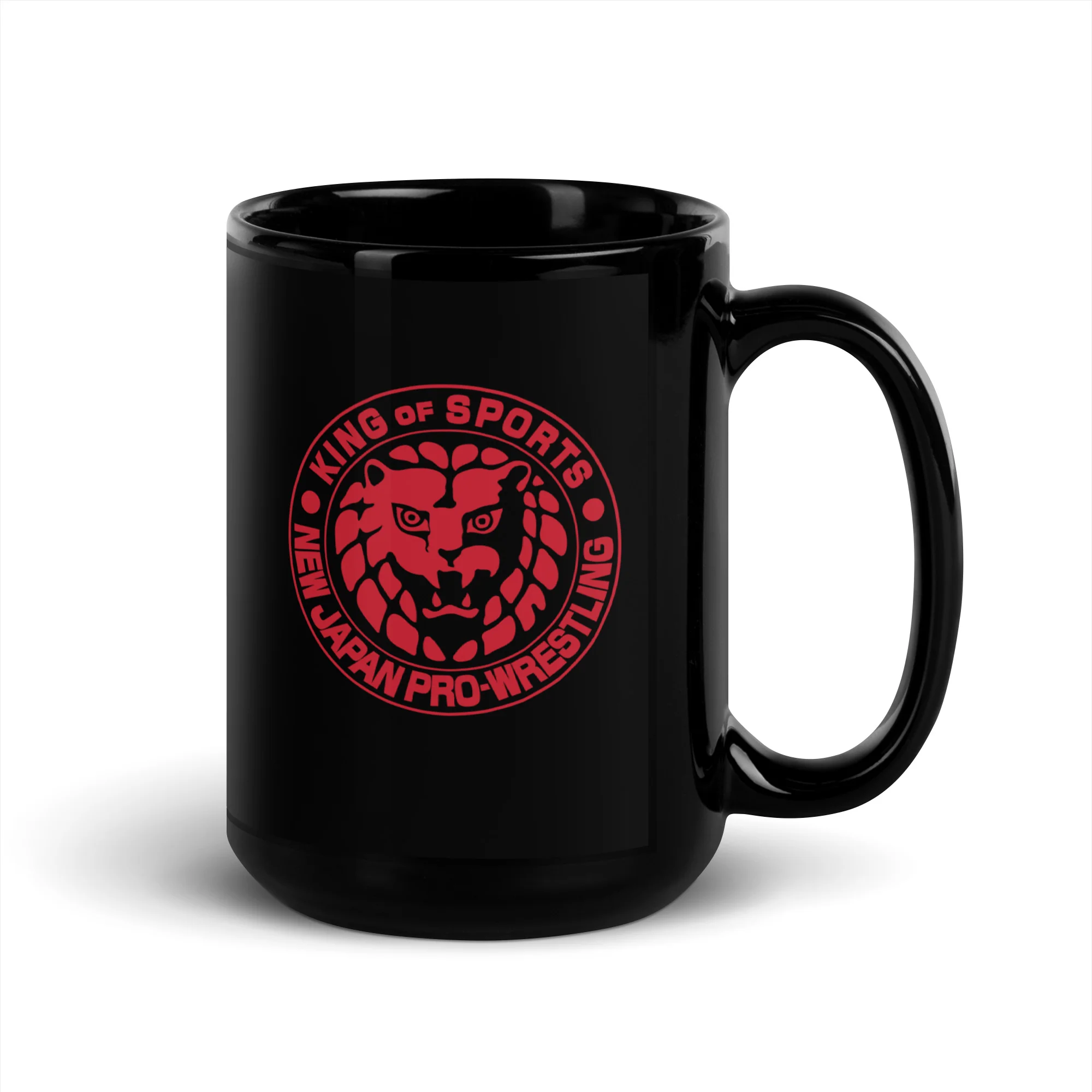 Lion Mark Red Logo Black Glossy Mug - Image 5