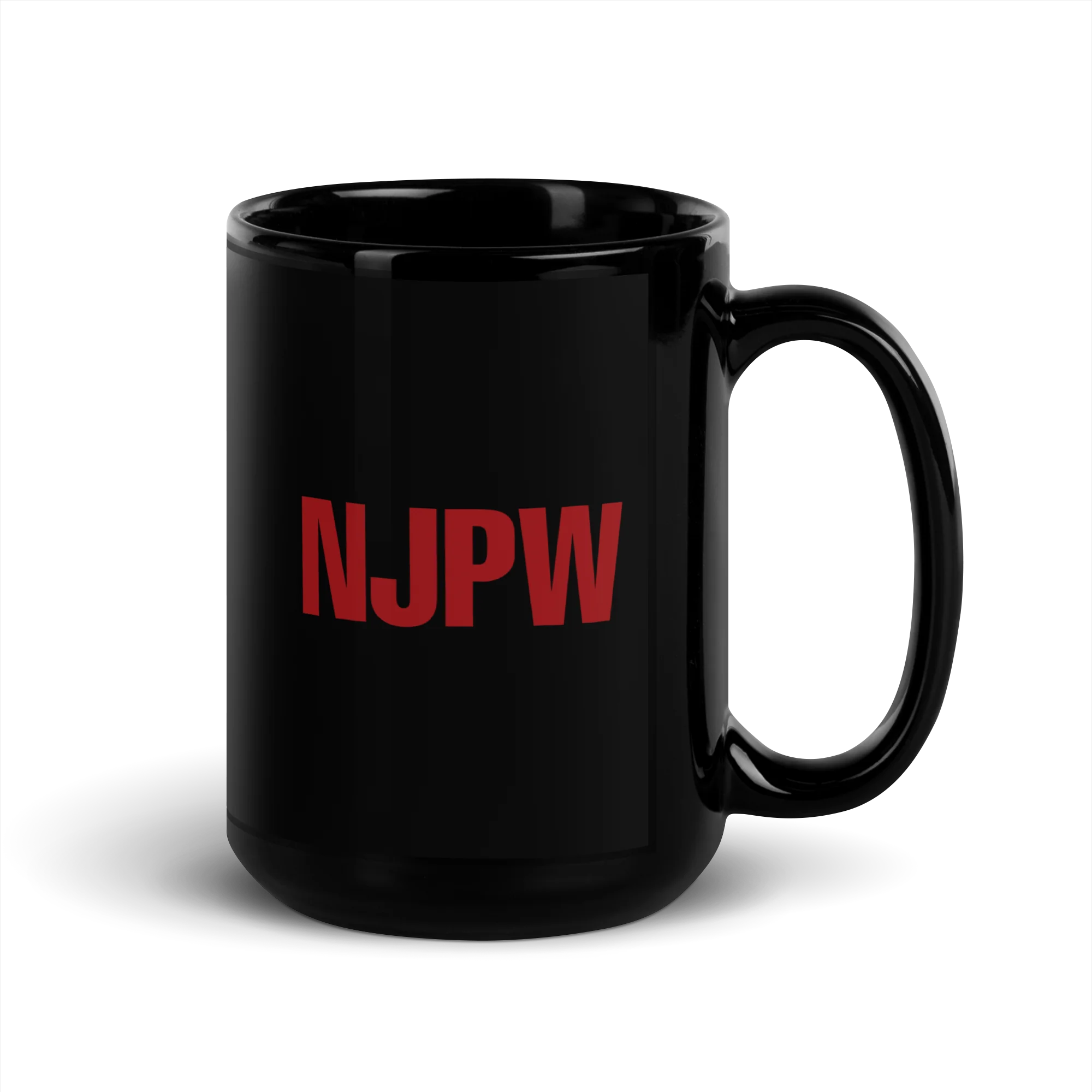 Lion Mark Red Square Logo Black Glossy Mug - Image 4