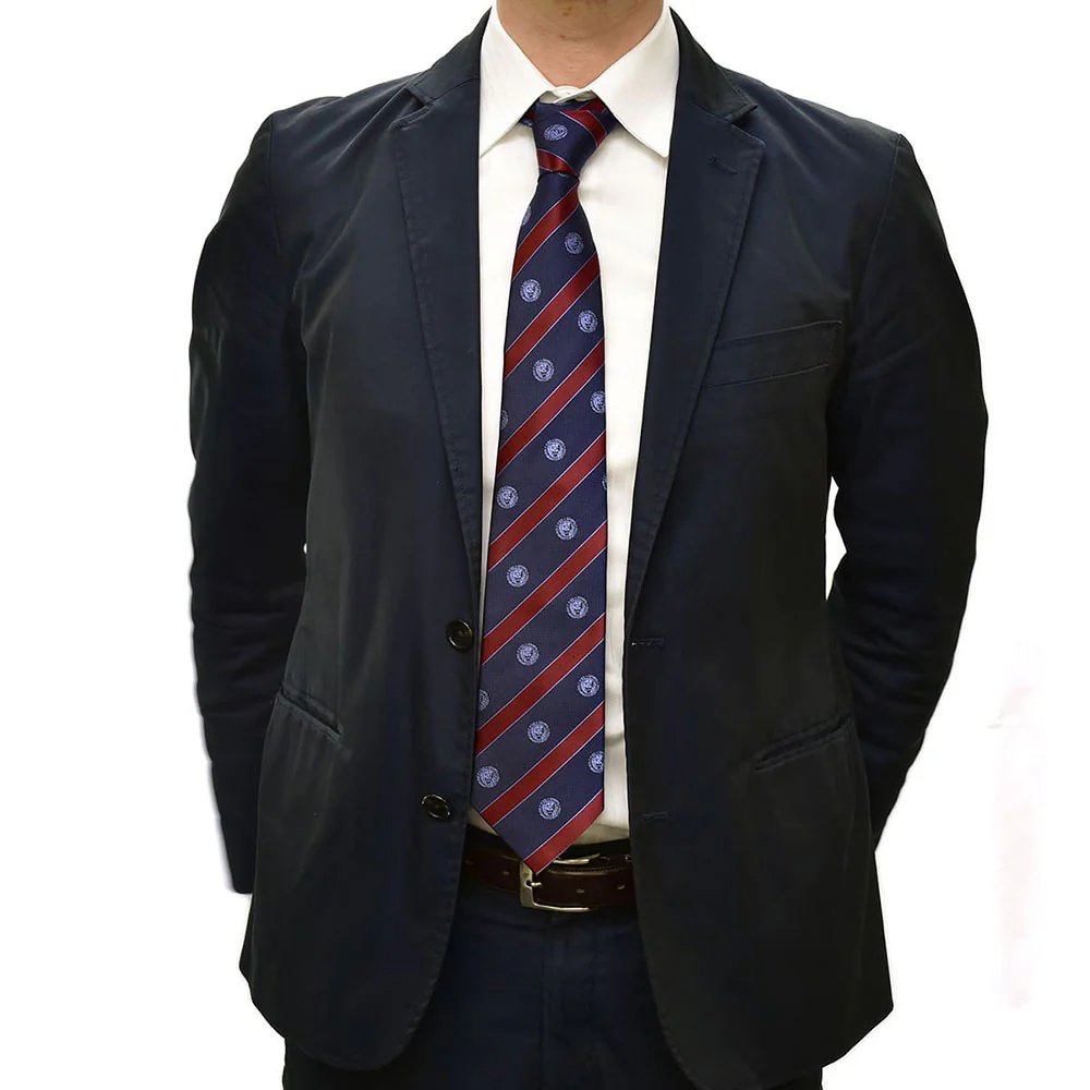 Silk tie lion mark dark blue x blue red stripe - Image 3