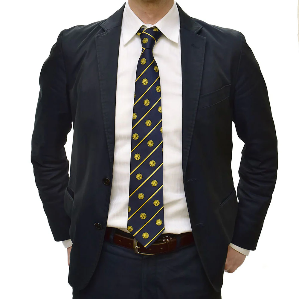 Silk tie lion mark dark blue x yellow stripe - Image 3